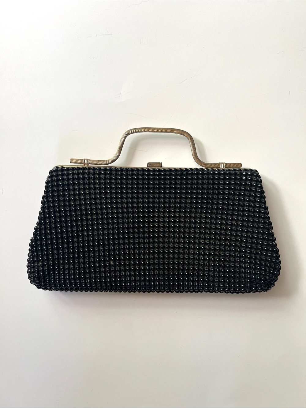 Vintage Black Beaded Clutch Handbag 2-in-1